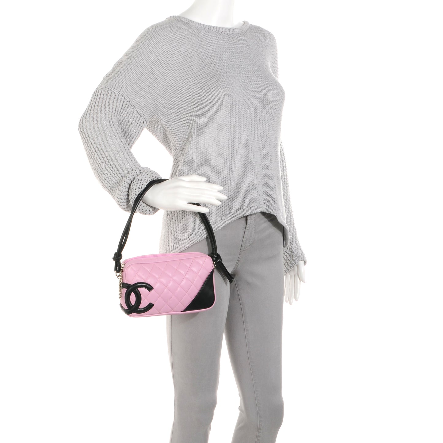 Calfskin Quilted Cambon Pochette Pink Black