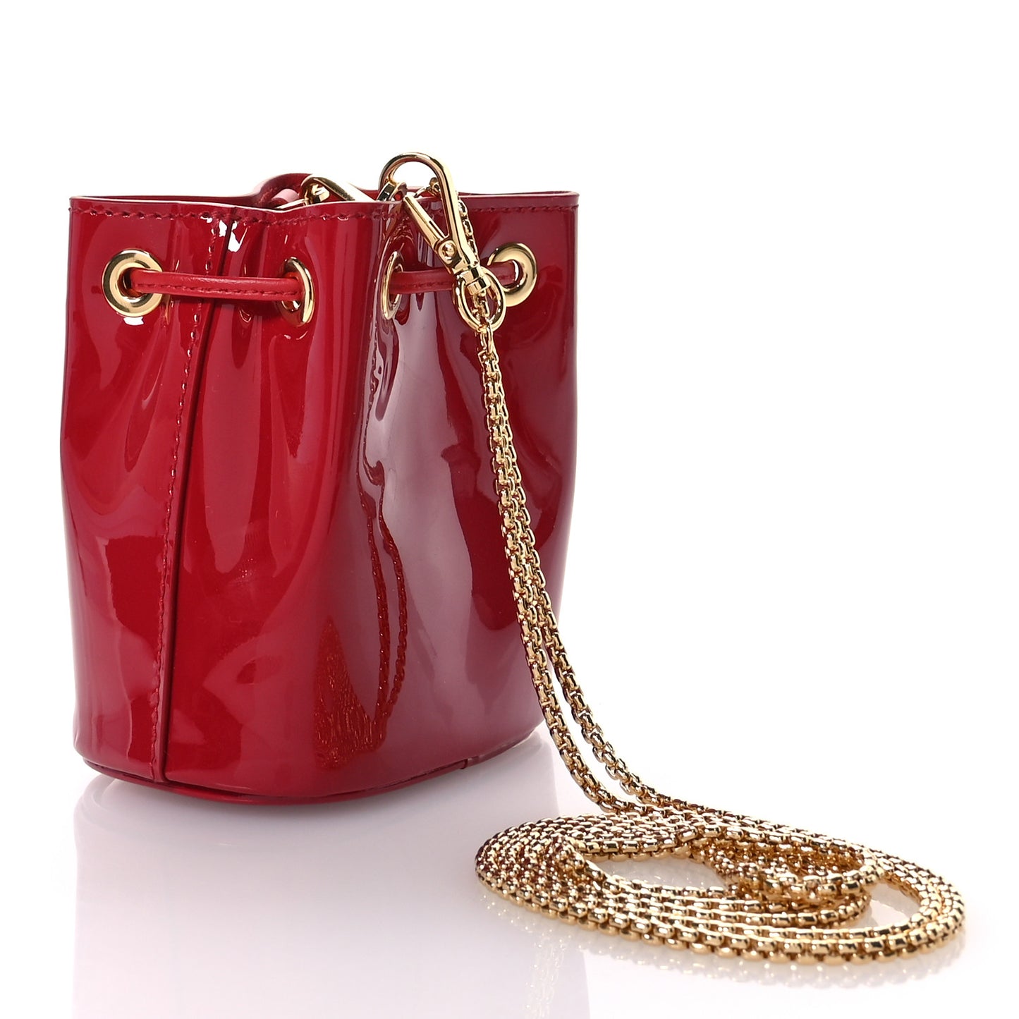 Vernice Metal Triangle Logo Mini Drawcord Pouch Shoulder Bag Cherry