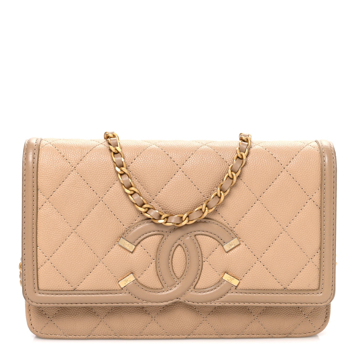 Chanel Caviar Quilted CC Filigree Wallet On Chain WOC Beige 1 of 11