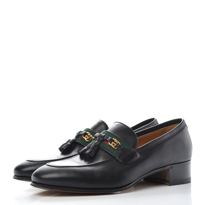 Gucci Calfskin Web Interlocking G Tassel Loafers 39 Black 3 of 10