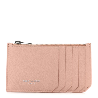Saint Laurent Grained Calfskin 5 Fragments Zip Pouch Card Holder Rose Antic 1 of 7