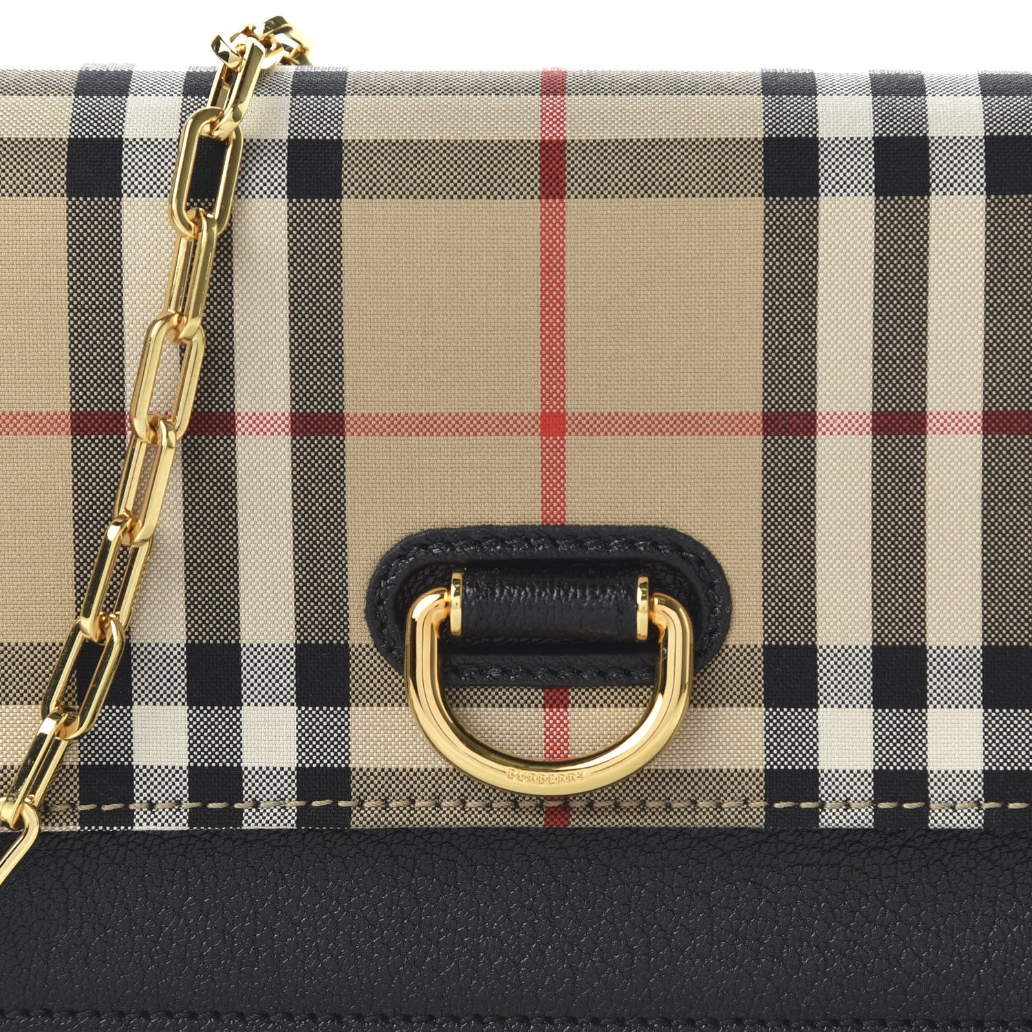 Burberry Goatskin Cotton Canvas Vintage Check D-Ring Mini Bag Black Antique Yellow 9 of 9