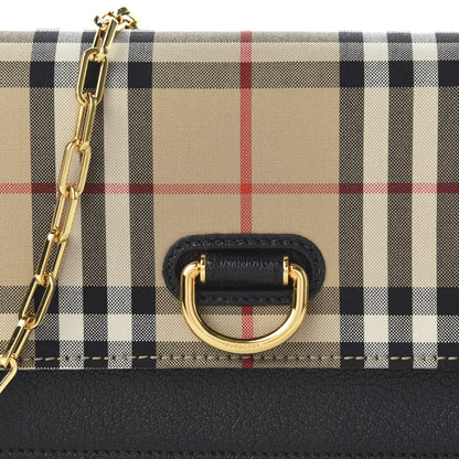 Burberry Goatskin Cotton Canvas Vintage Check D-Ring Mini Bag Black Antique Yellow 9 of 9