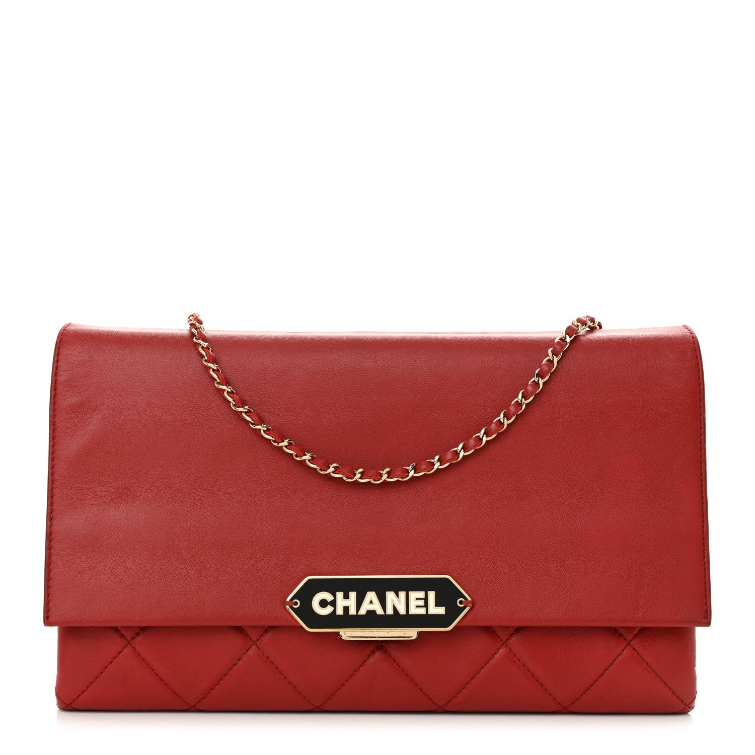 Chanel Lambskin Quilted Retro Label Clutch Red 1 of 14