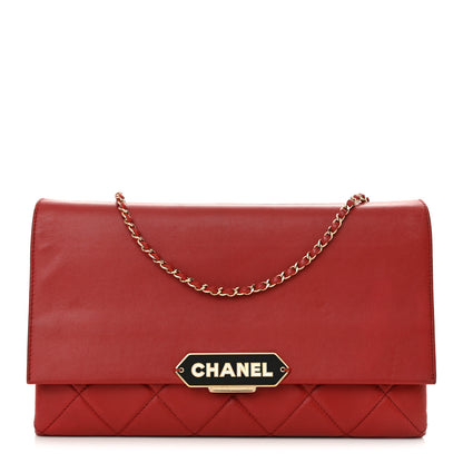 Chanel Lambskin Quilted Retro Label Clutch Red 1 of 14