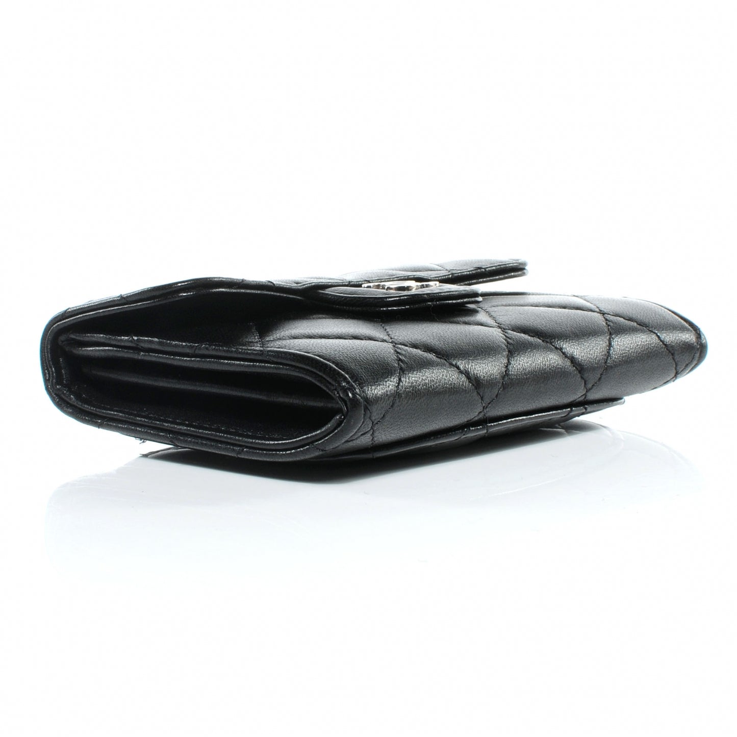 Lambskin Quilted Small Compact Wallet Black