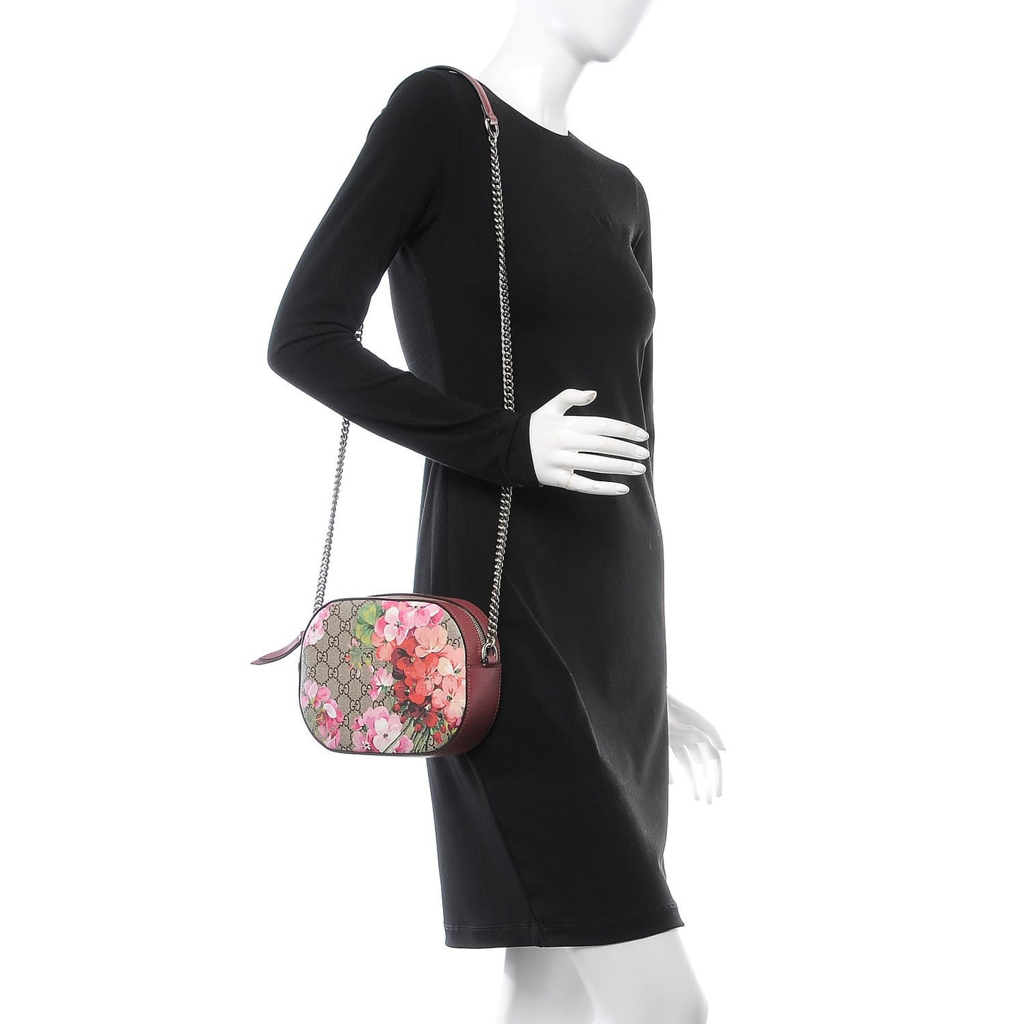 GG Supreme Monogram Blooms Mini Chain Shoulder Bag Beige Multicolor Dry Rose