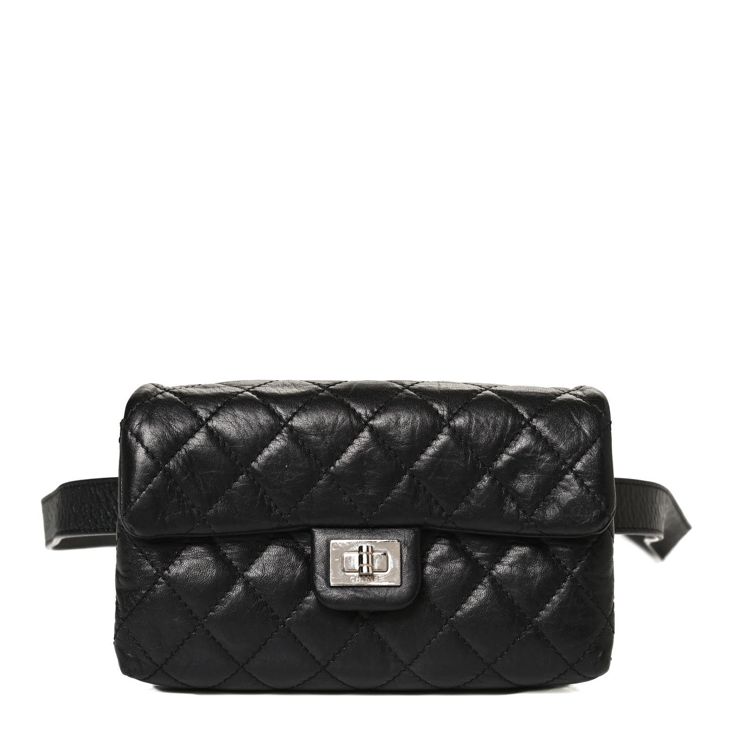Chanel Aged Calfskin Quilted 2.55 Reissue Flap Belt Bag Clutch Black 1 of 10