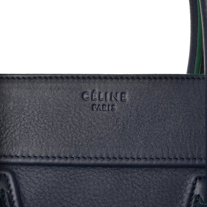 Celine Supple Calfskin Medium Phantom Luggage Navy Blue Green Trim 6 of 11