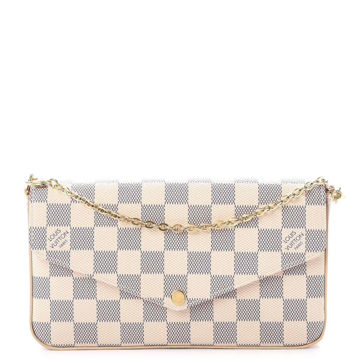Damier Azur Pochette Felicie Chain Wallet Rose Ballerine
