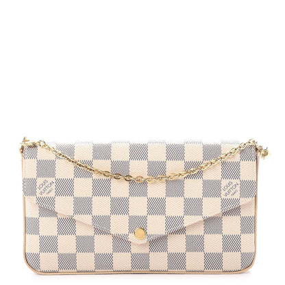 Louis Vuitton Damier Azur Pochette Felicie Chain Wallet Rose Ballerine 1 of 12
