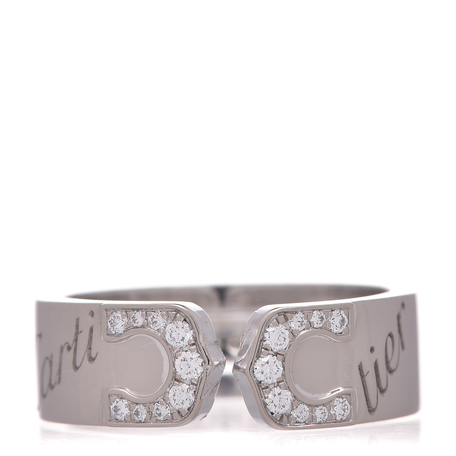 Cartier 18K White Gold Diamond C De Ring 51 5.75 1 of 5
