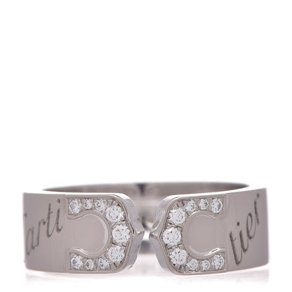 Cartier 18K White Gold Diamond C De Ring 51 5.75 1 of 5
