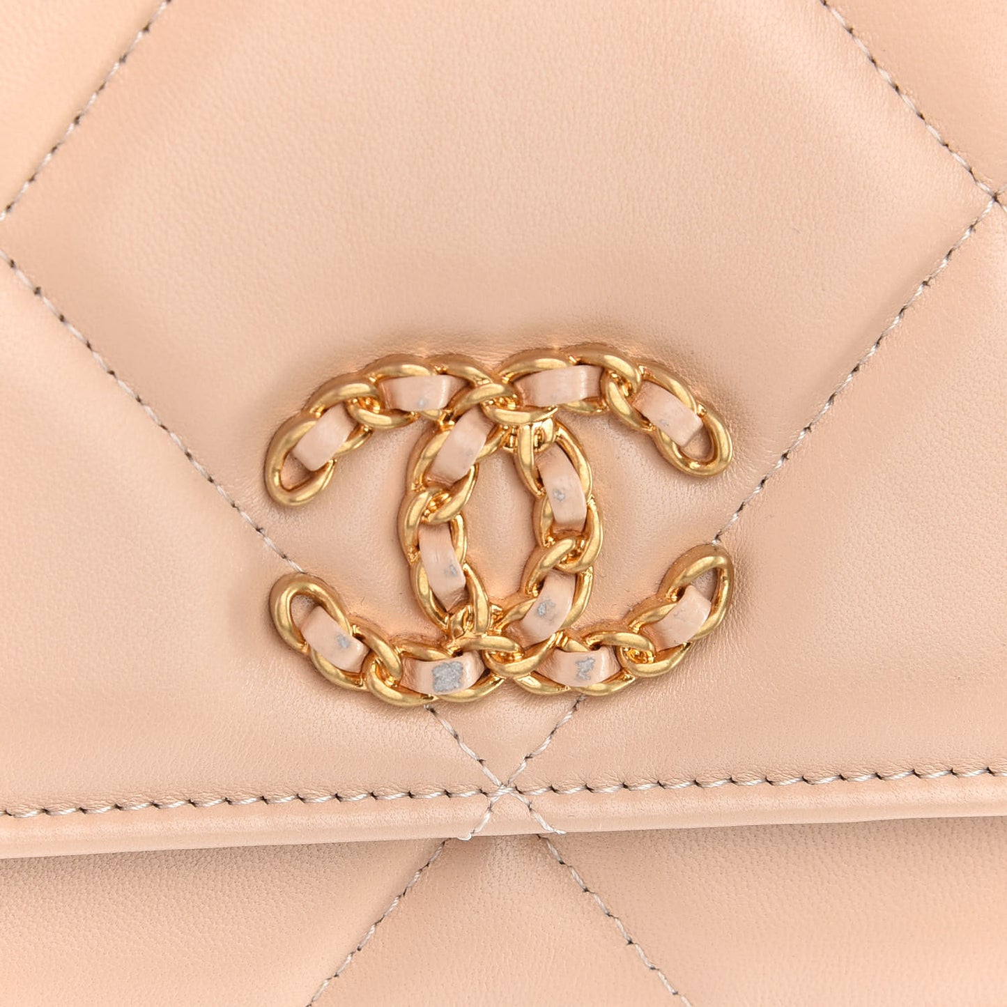 Lambskin Quilted Chanel 19 Wallet On Chain WOC Beige