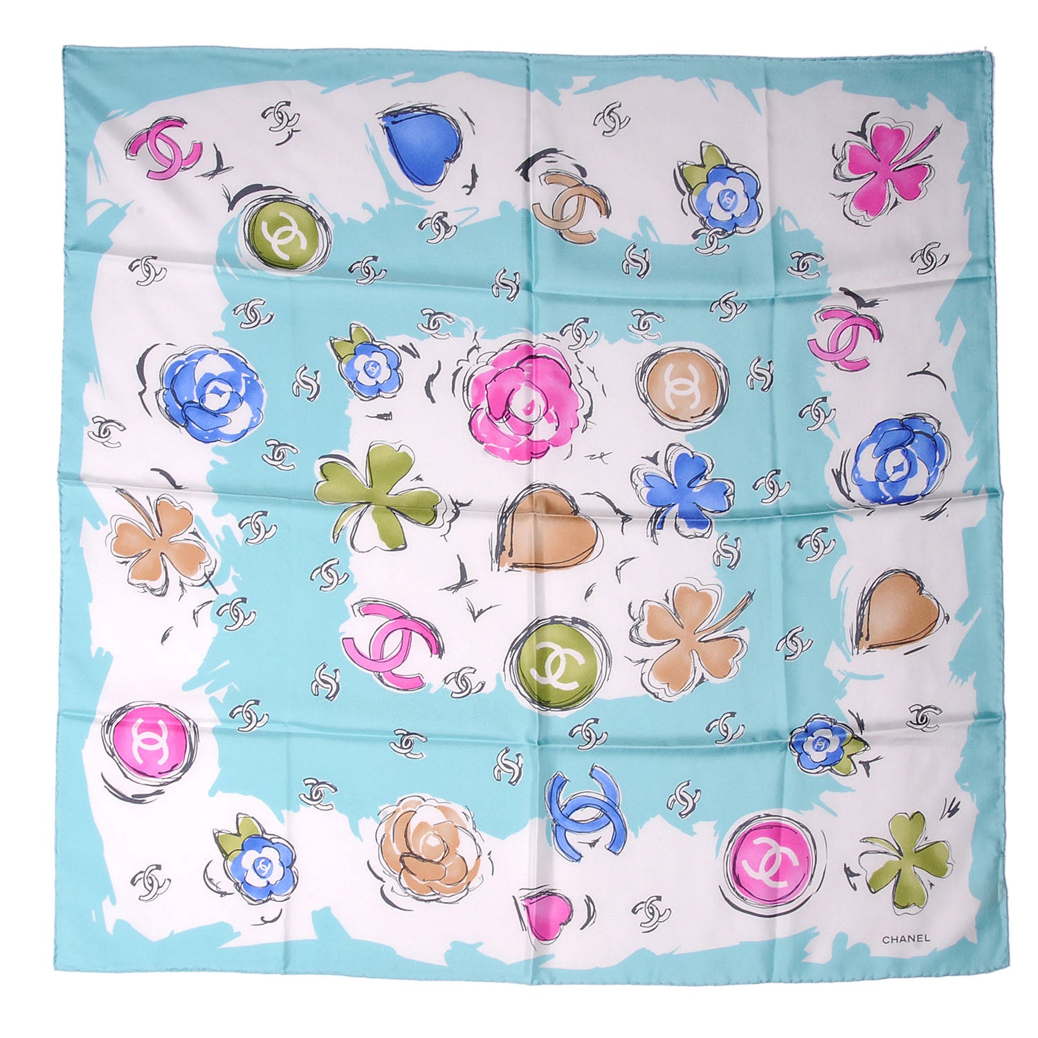 Chanel Silk CC Camellia Clover Heart Scarf 2 of 5