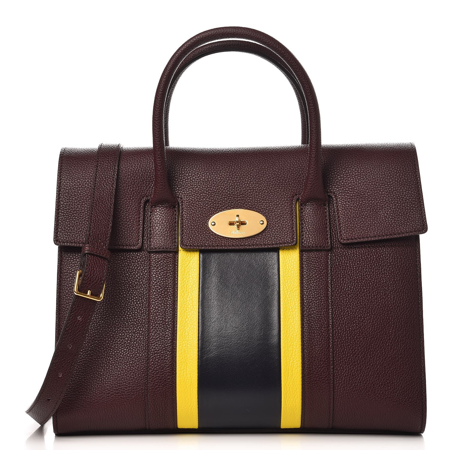 Mulberry Natural Grain Calfskin College Stripe New Bayswater Oxblood Lemon Midnight 1 of 8