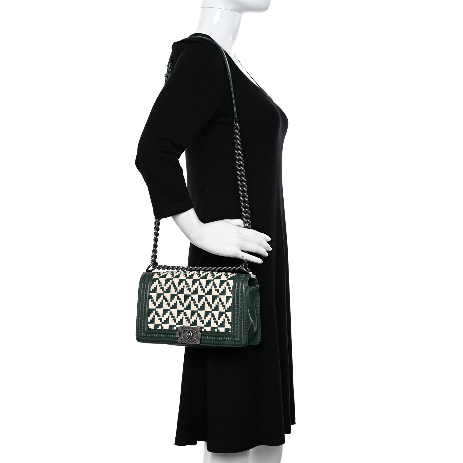 Chanel Calfskin Woven Medium Boy Flap Green White 2 of 10
