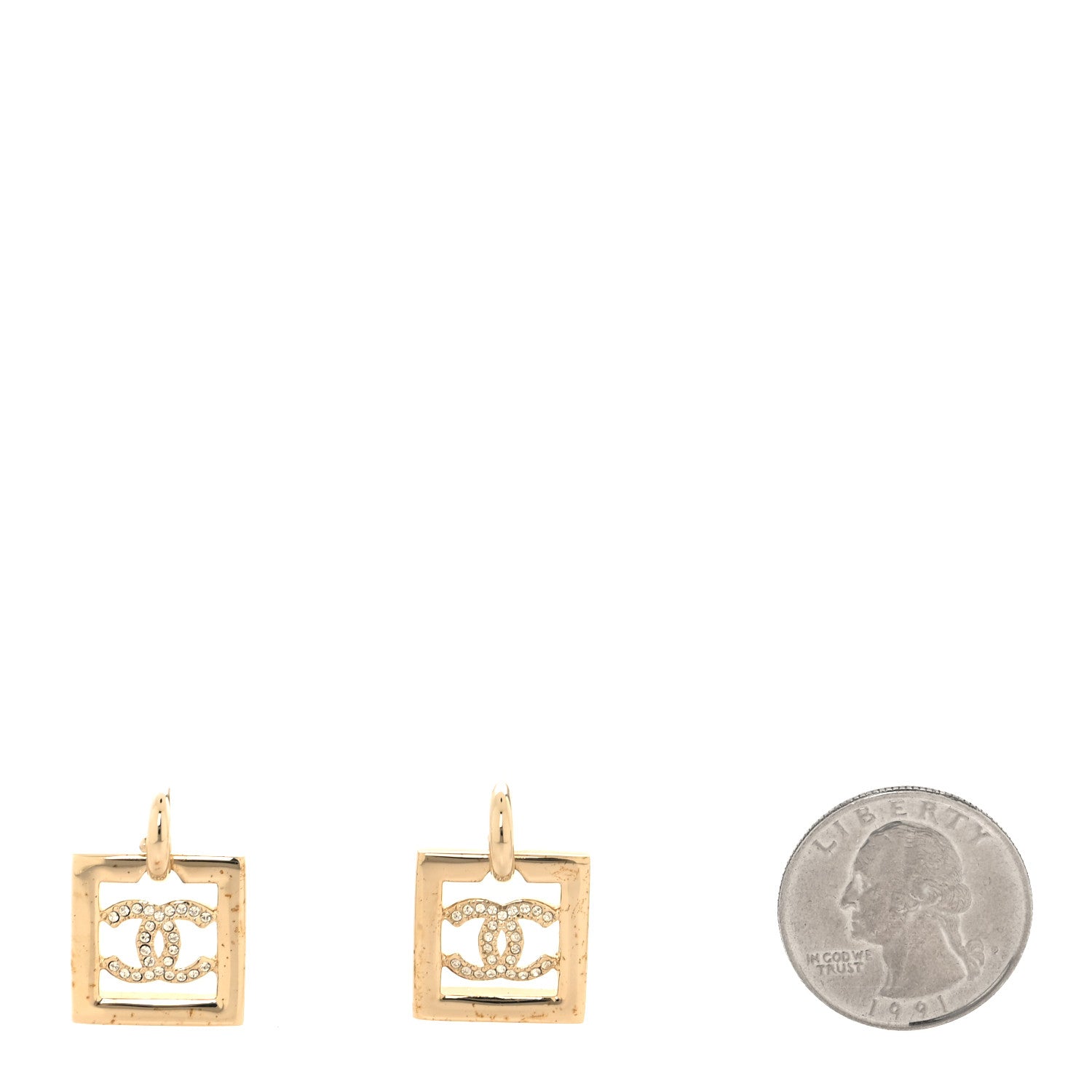 Chanel Metal Crystal Square CC Dangle Earrings Gold 2 of 5