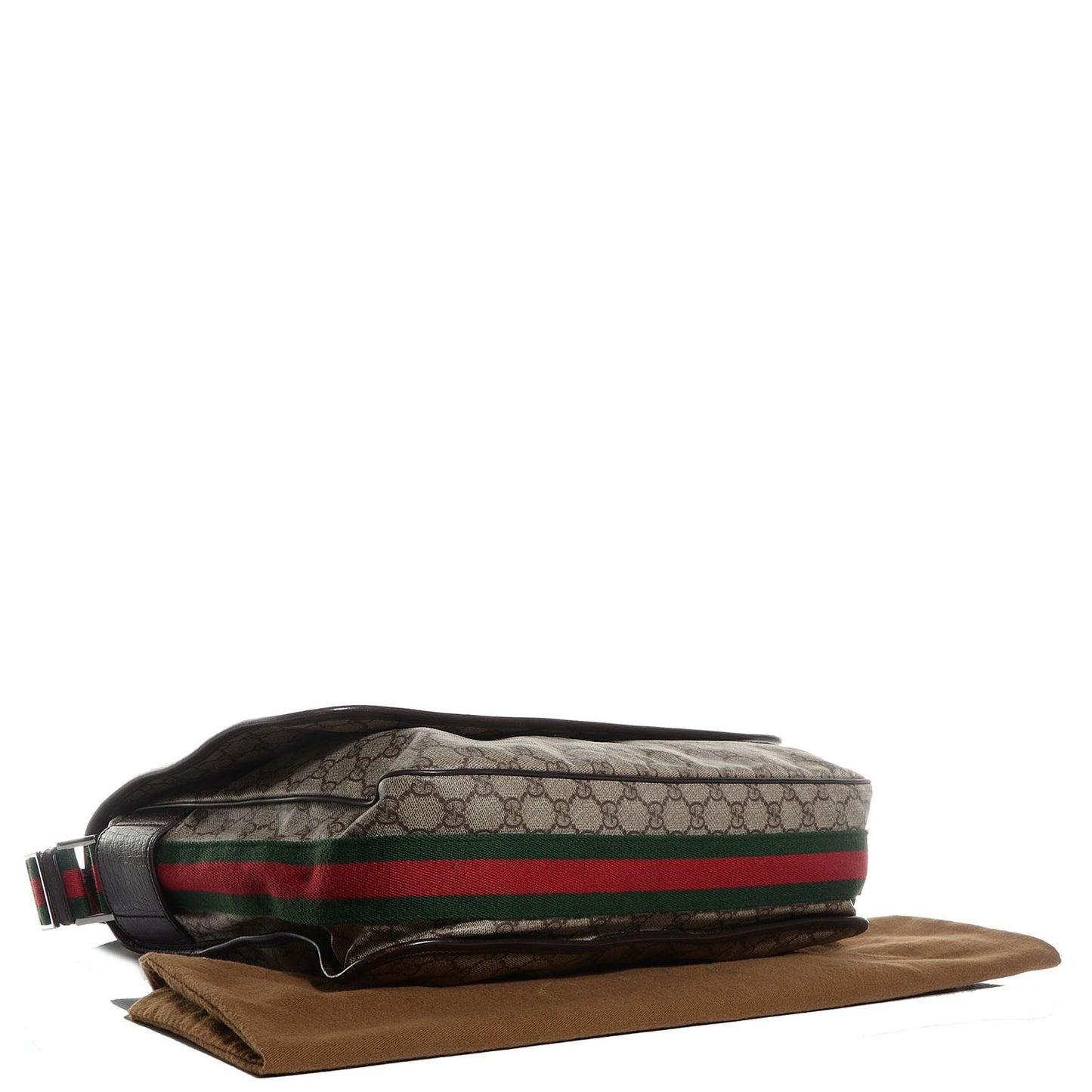 GG Plus Monogram Web Large Flap Messenger Bag Beige Dark Brown