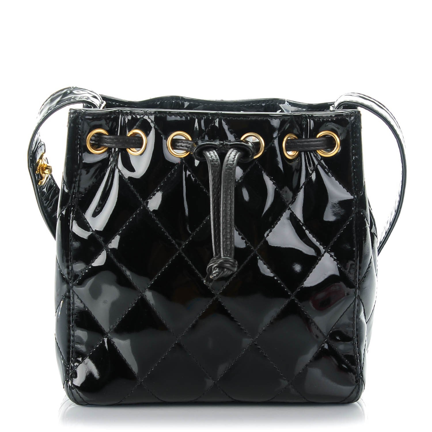 Chanel Patent Quilted Drawstring Shoulder Bag Black 1 of 7