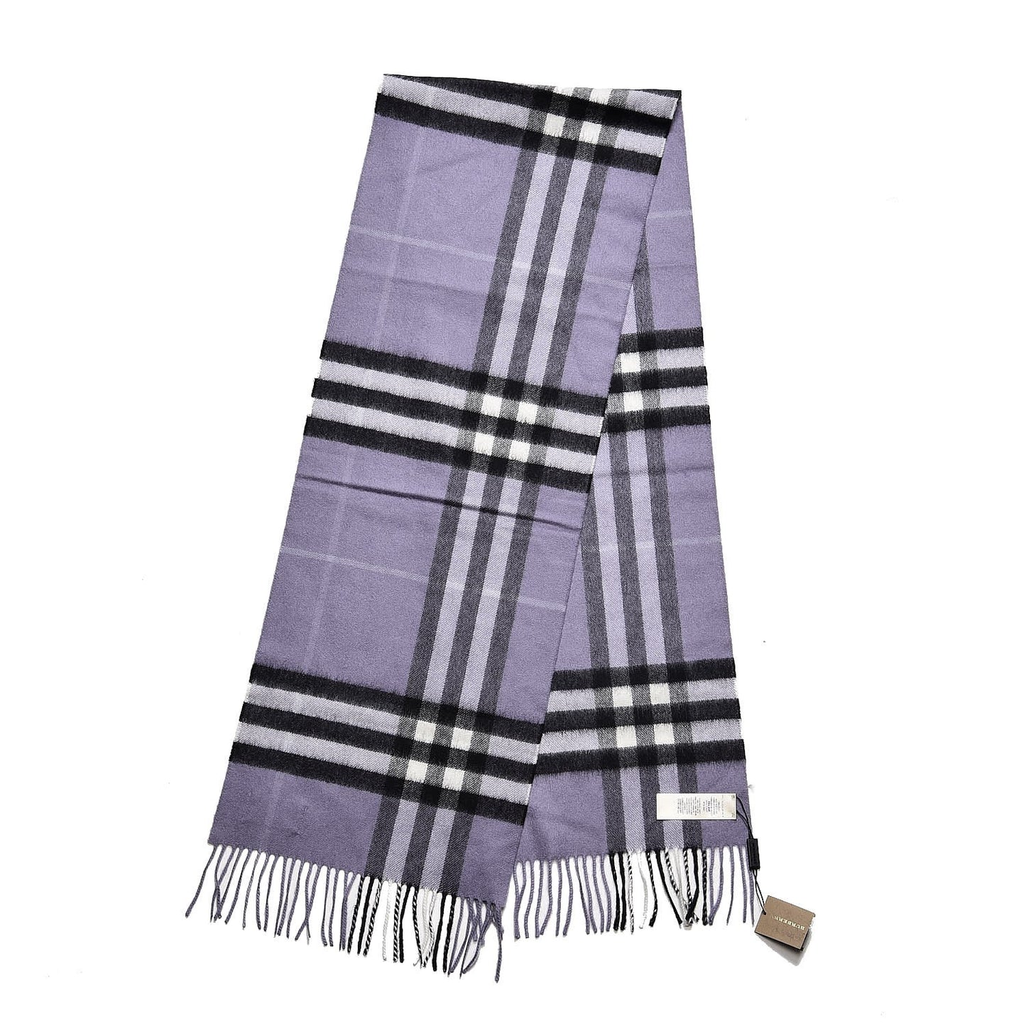 Cashmere Giant Check Fringe Scarf Lilac