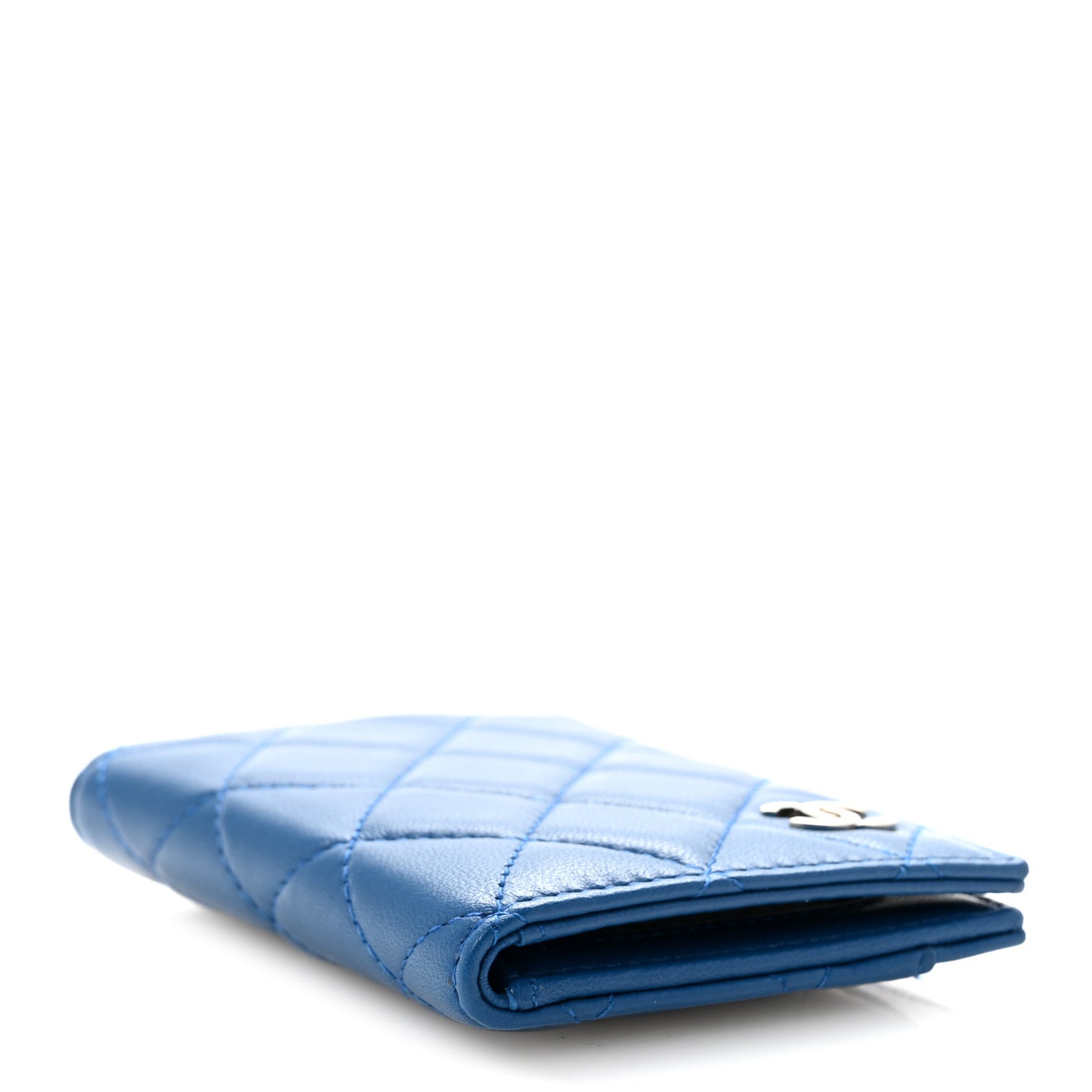 Lambskin Quilted Card Holder Wallet Blue