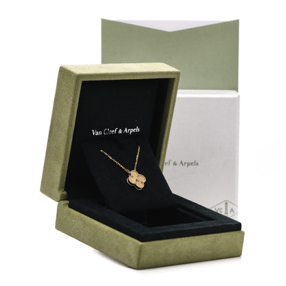 Van Cleef & Arpels 18K Yellow Gold Diamond Yellow Mother of Pearl Vintage Alhambra Pendant Necklace 6 of 6