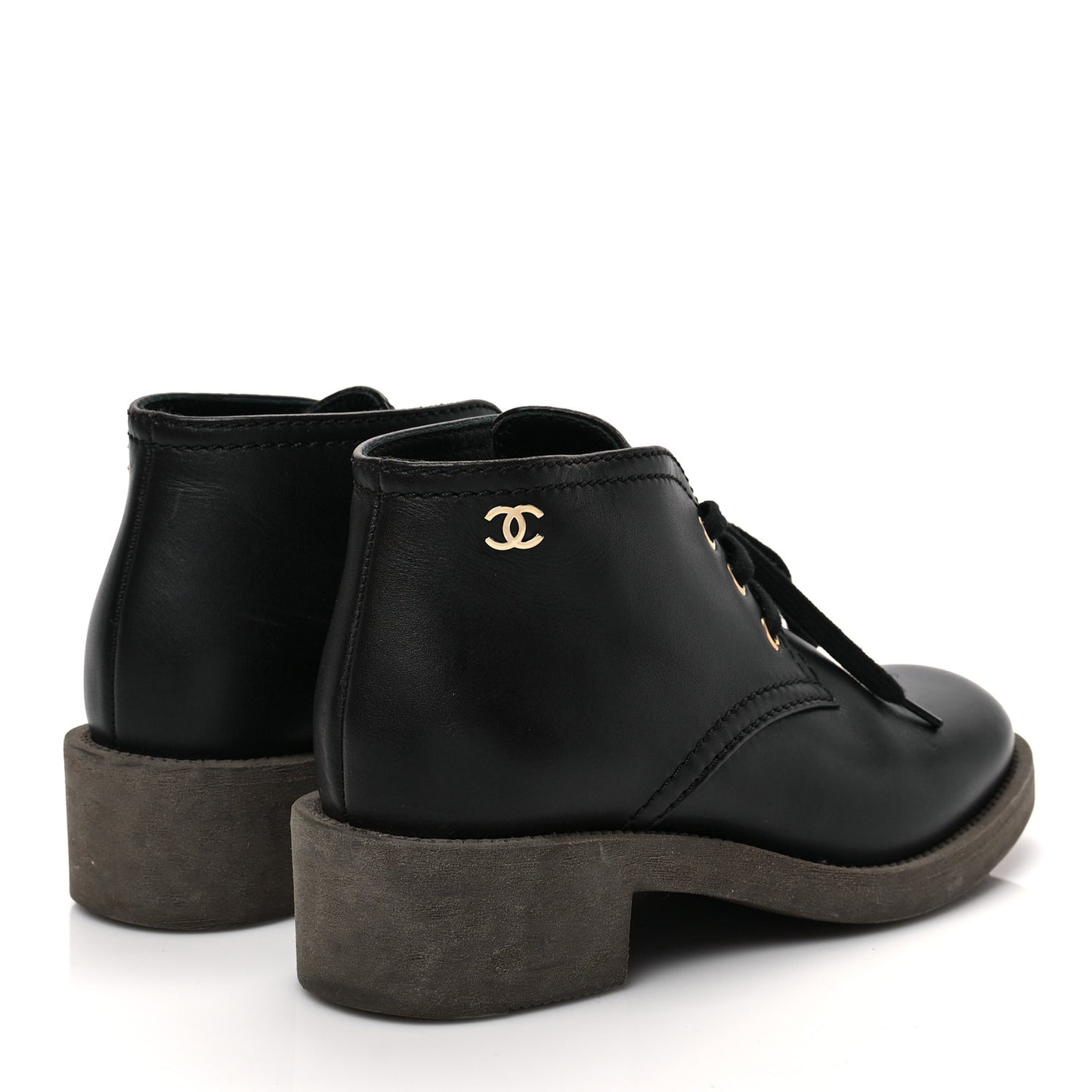Calfskin Lace Up CC Boots 37 Black