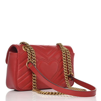 Gucci Calfskin Matelasse Mini GG Marmont Shoulder Bag Hibiscus Red 4 of 9