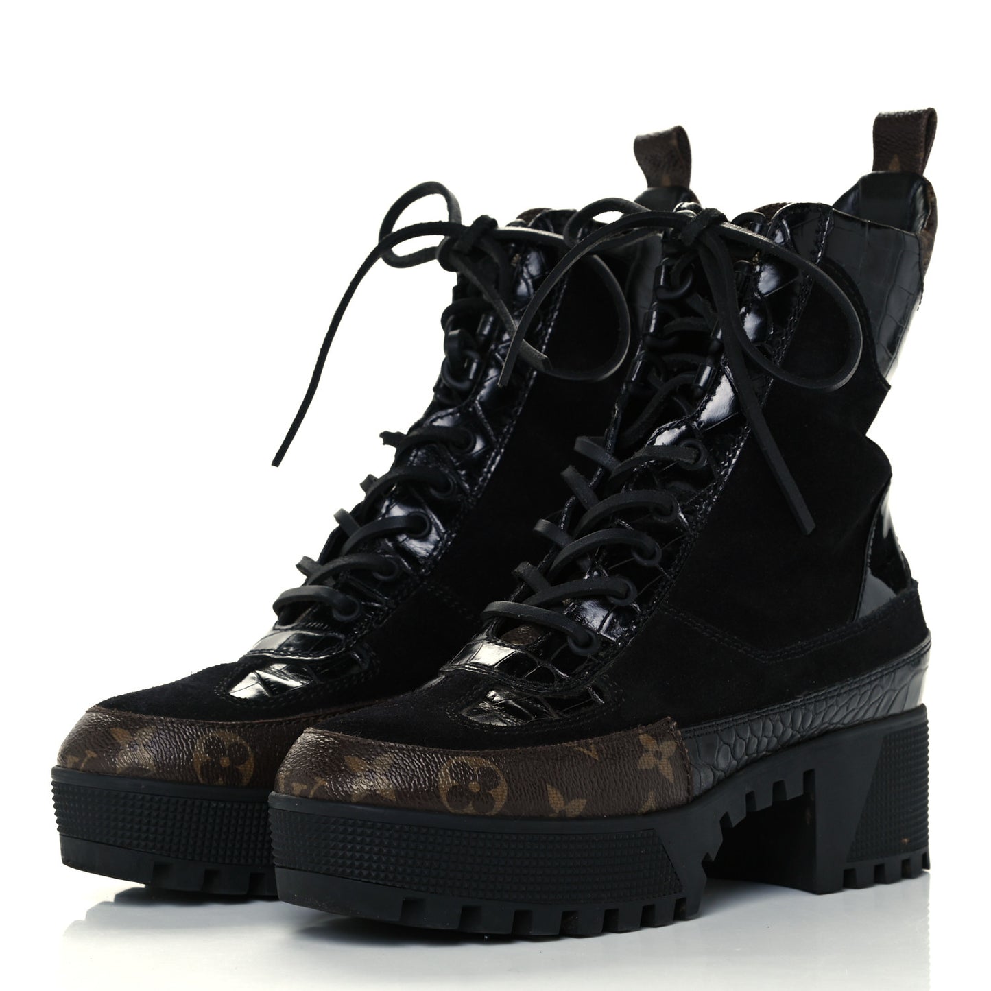 Suede Calfskin Monogram Laureate Platform Desert Boots 38 Black