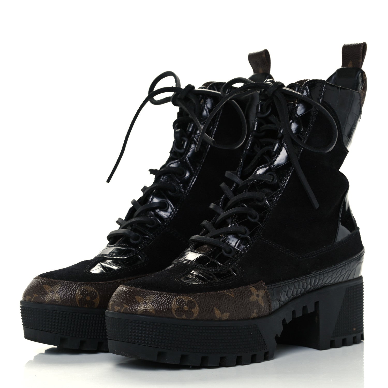 Louis Vuitton Suede Calfskin Monogram Laureate Platform Desert Boots 38 Black 3 of 10