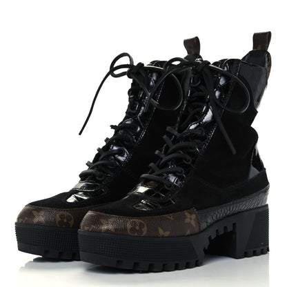 Louis Vuitton Suede Calfskin Monogram Laureate Platform Desert Boots 38 Black 3 of 10