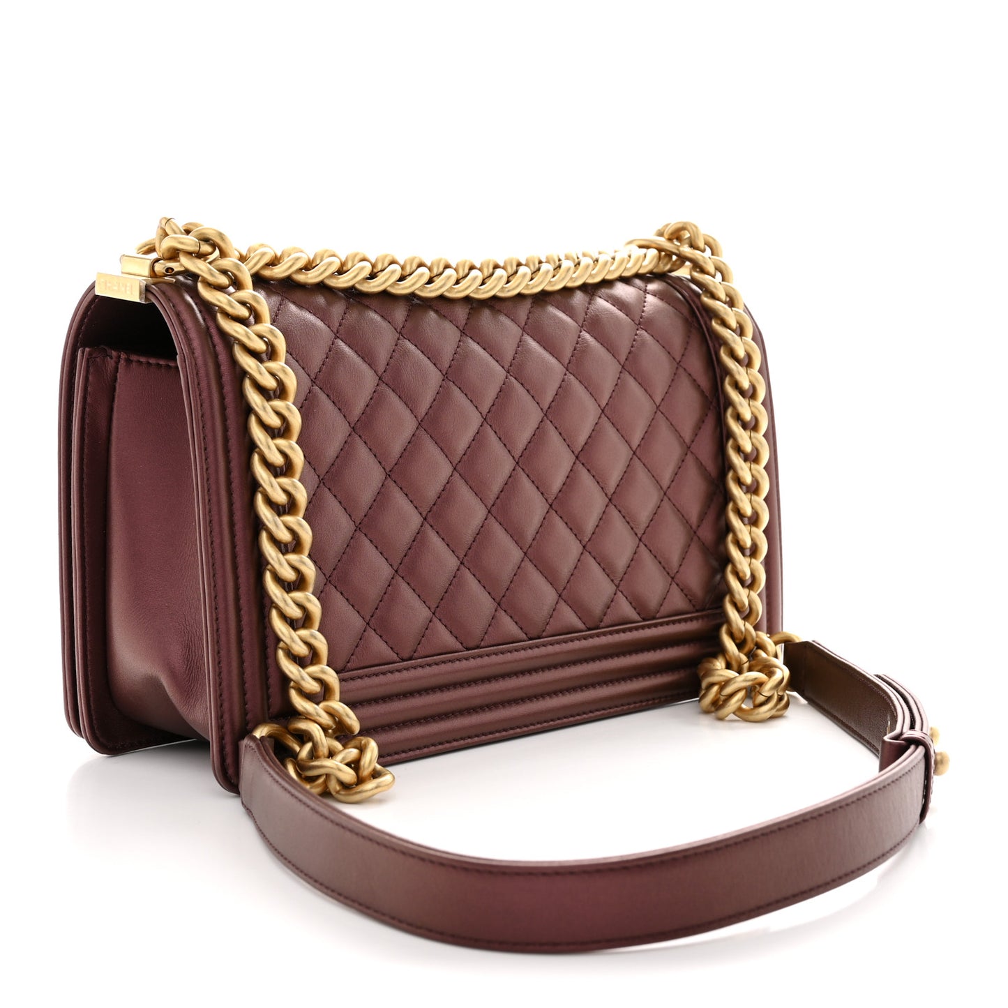 Metallic Calfskin Quilted Medium Boy Flap Plum