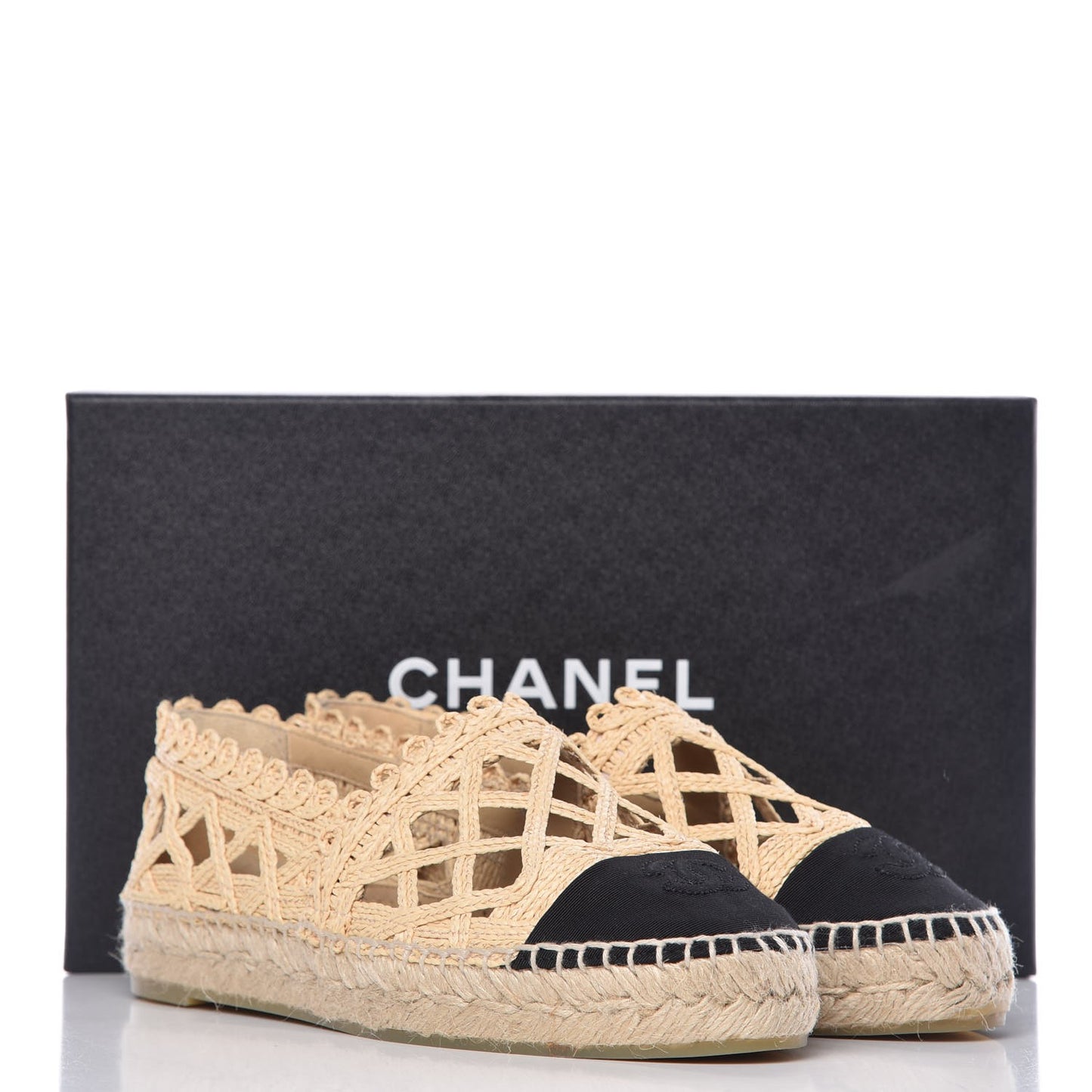 Raffia Fabric CC Espadrilles 37 Beige Black