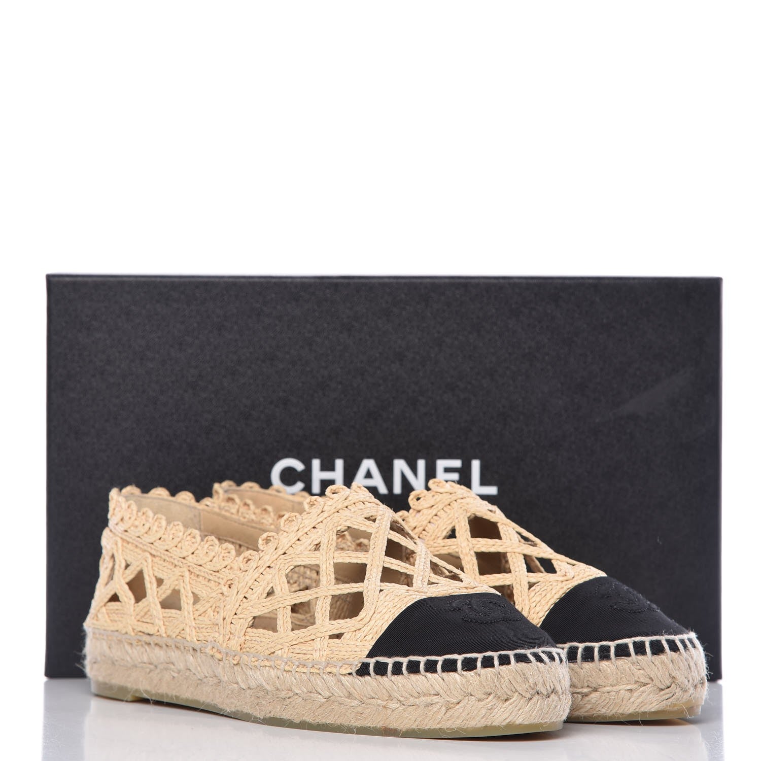 Chanel Raffia Fabric CC Espadrilles 37 Beige Black 12 of 12