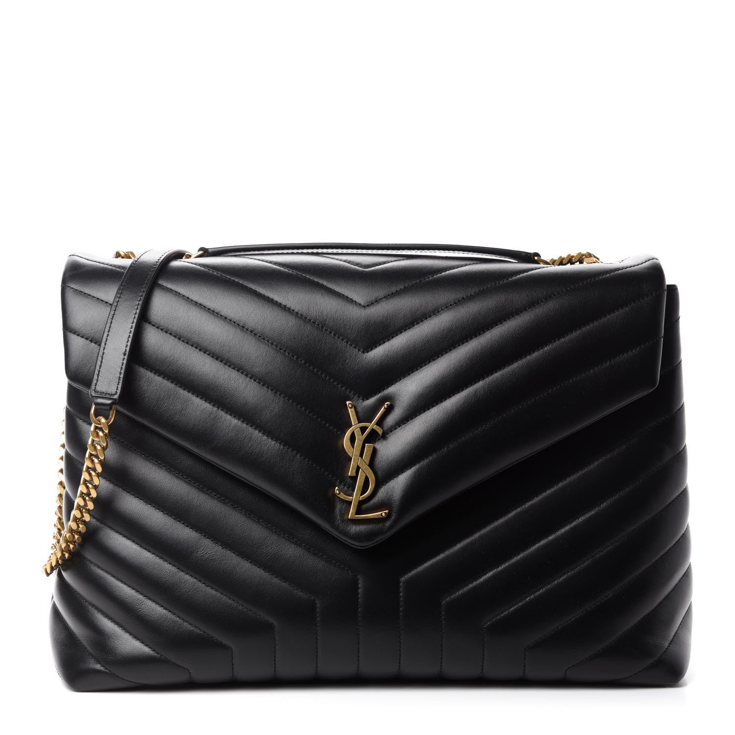 Saint Laurent Calfskin Y Quilted Monogram Large Loulou Chain Satchel Black 1 of 10