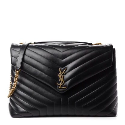 Saint Laurent Calfskin Y Quilted Monogram Large Loulou Chain Satchel Black 1 of 10