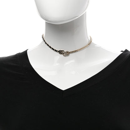 Chanel Metal Calfskin Crystal Double CC Short Necklace Black Gold 2 of 6