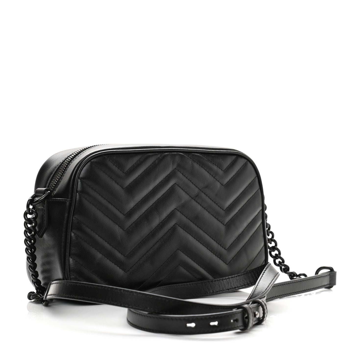 Calfskin Matelasse Monochrome Small GG Marmont Chain Shoulder Bag Black