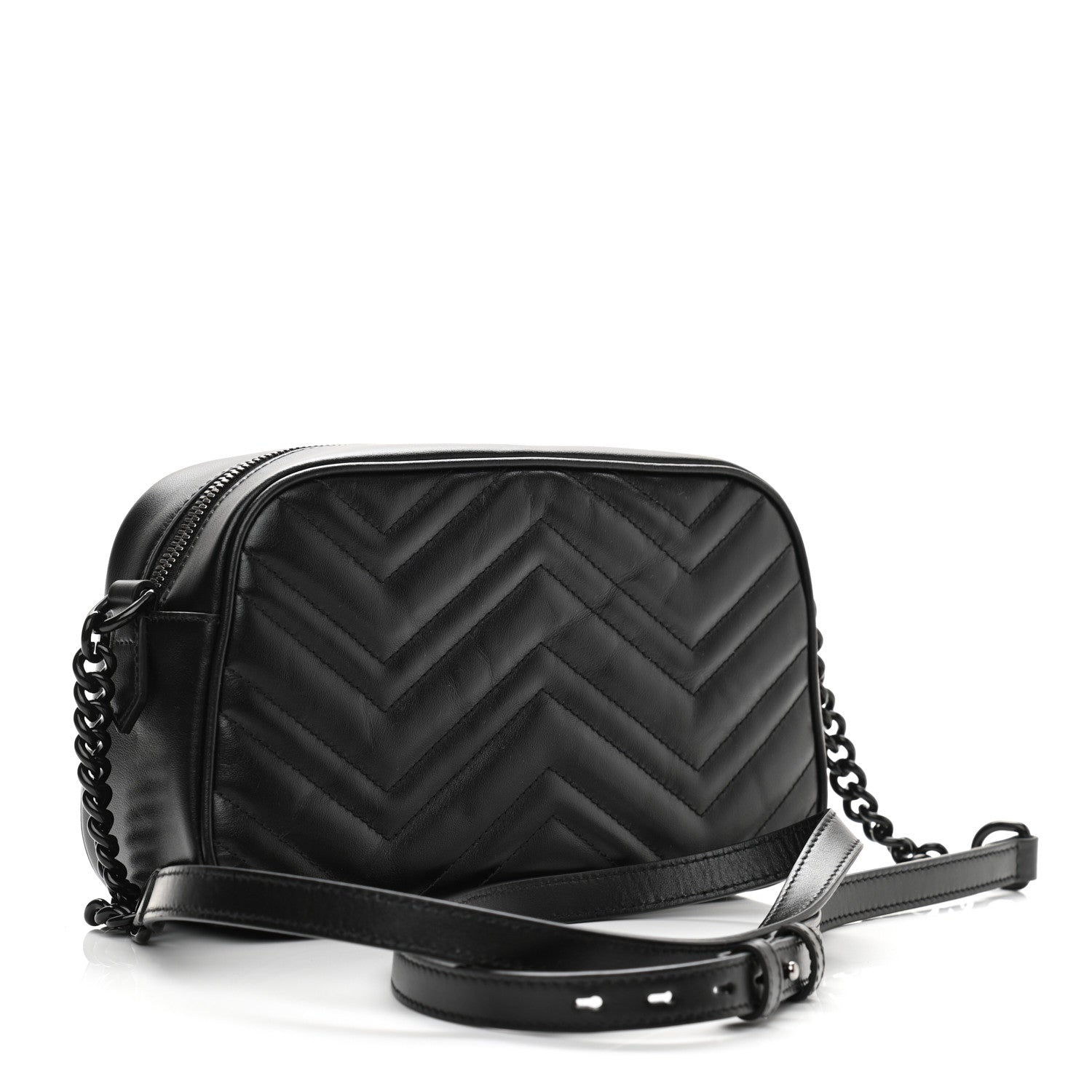 Gucci Calfskin Matelasse Monochrome Small GG Marmont Chain Shoulder Bag Black 2 of 9