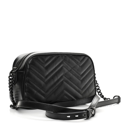 Gucci Calfskin Matelasse Monochrome Small GG Marmont Chain Shoulder Bag Black 2 of 9