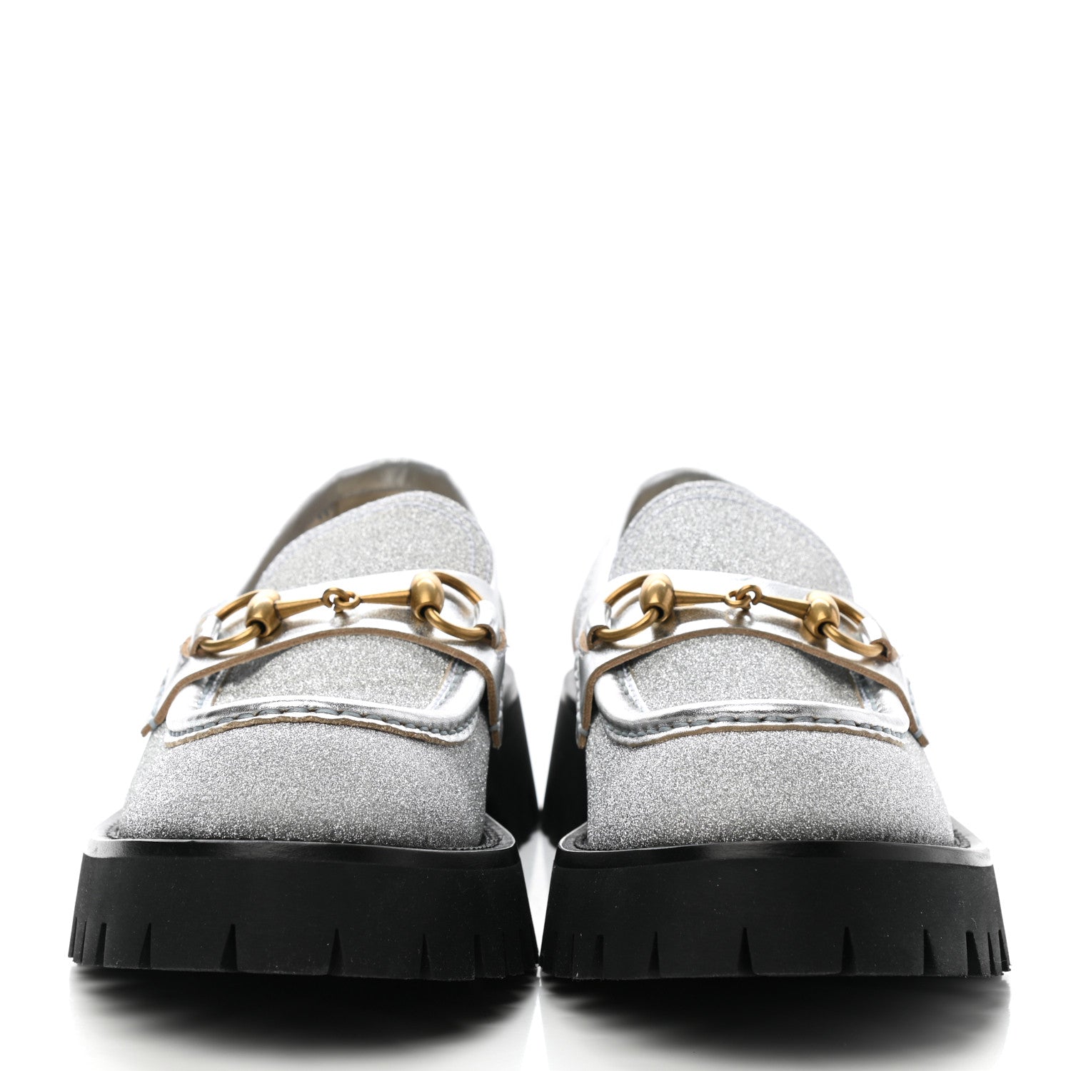 Gucci Mini Diamond Storm Silk Calfskin Womens Harald Horsebit 25mm Platform Loafers 38 Silver 2 of 9