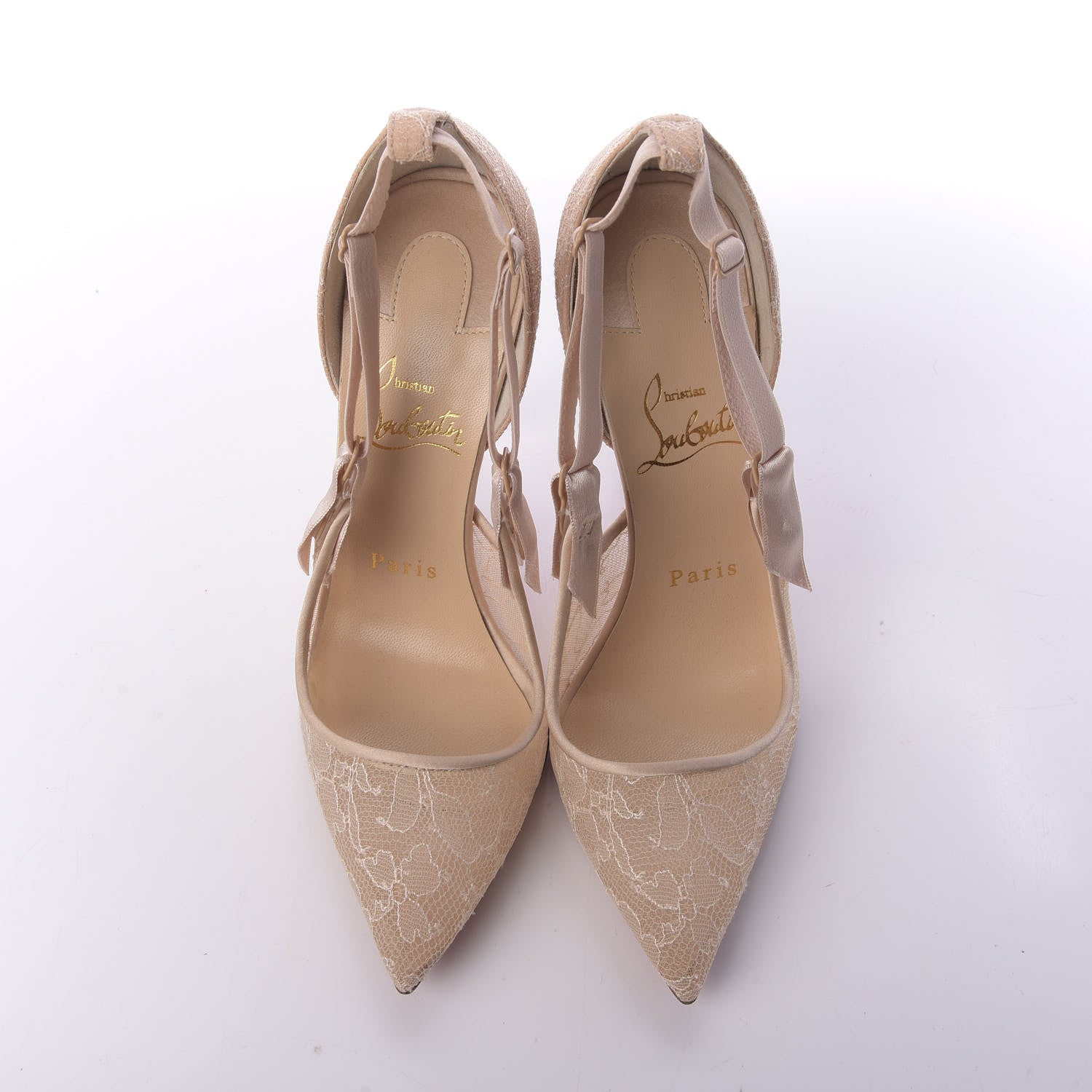 Christian Louboutin Satin Chantilly Lace Hot Jeanbi 100 Pumps 36 Nude 6 of 9