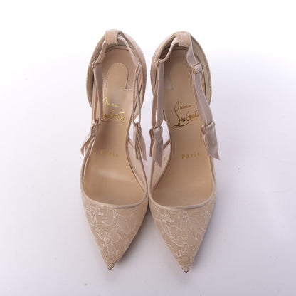 Christian Louboutin Satin Chantilly Lace Hot Jeanbi 100 Pumps 36 Nude 6 of 9