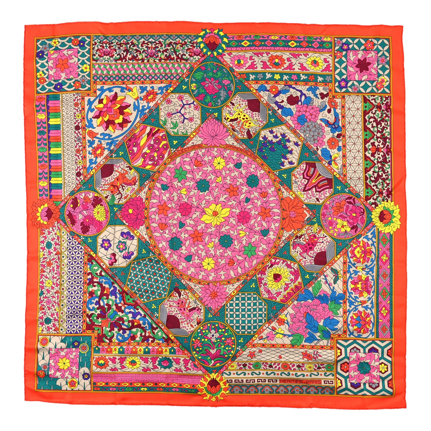 Hermes Silk Collections Imperiales Scarf 90 Capucine Vert Rose 1 of 3
