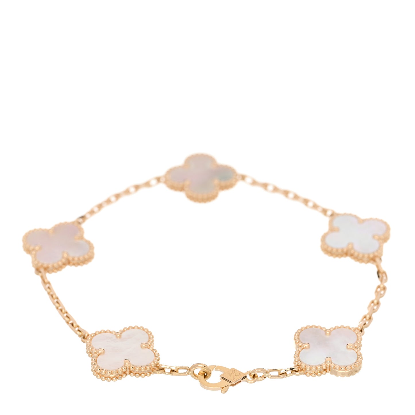 18K Yellow Gold Mother of Pearl 5 Motifs Vintage Alhambra Bracelet