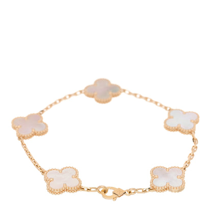 Van Cleef & Arpels 18K Yellow Gold Mother of Pearl 5 Motifs Vintage Alhambra Bracelet 2 of 4