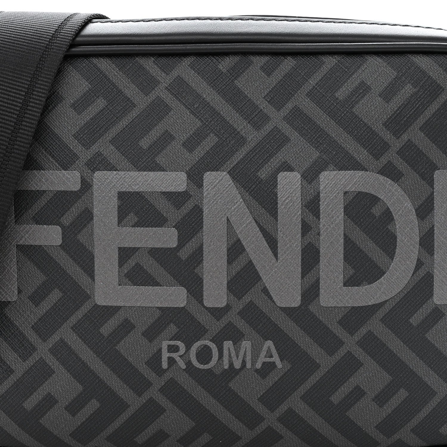 Fendi Shiny Glazed Fabric Vitello Cover FF 1974 Logo Medium Camera Case Black 7 of 12