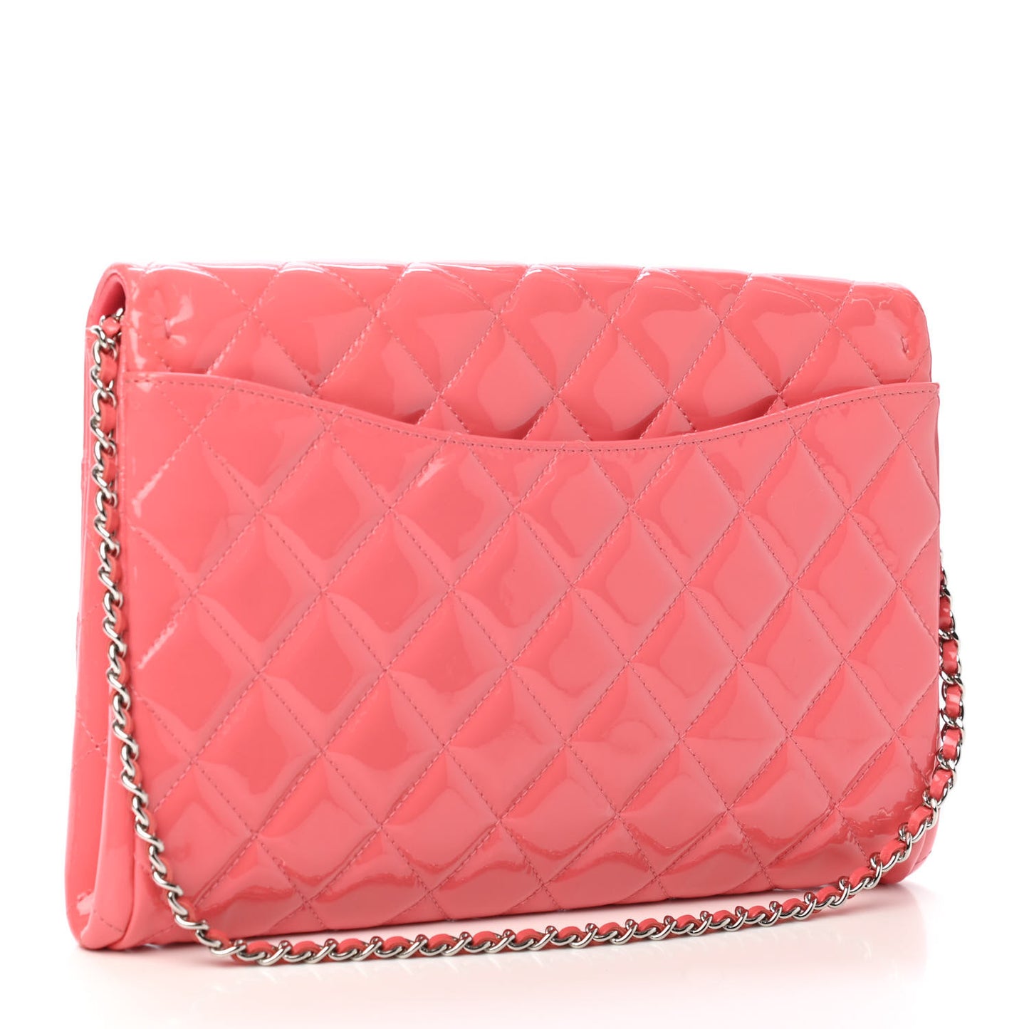 Patent Quilted Clutch With Chain Flap Fuchsia