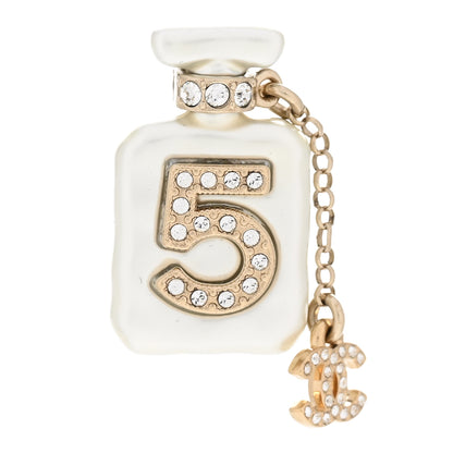 Chanel Pearl Resin Crystal CC No 5 Perfume Bottle Brooch Gold Pearly 1 of 4